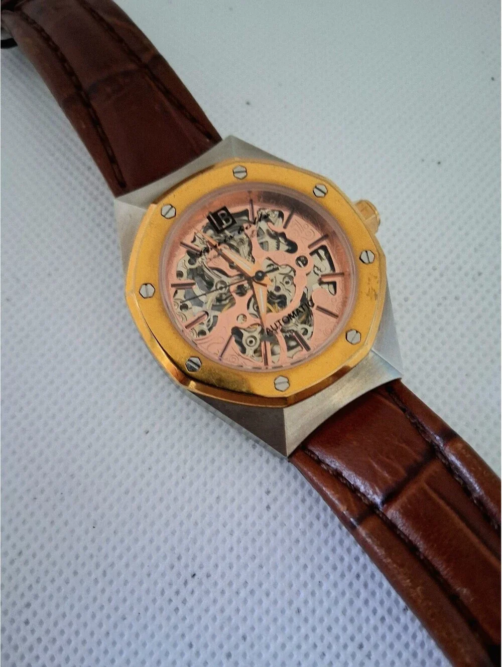 Louis Bolle A-5056-080 Mens Watch 36mm Rose Skeleton Automatic Watch
